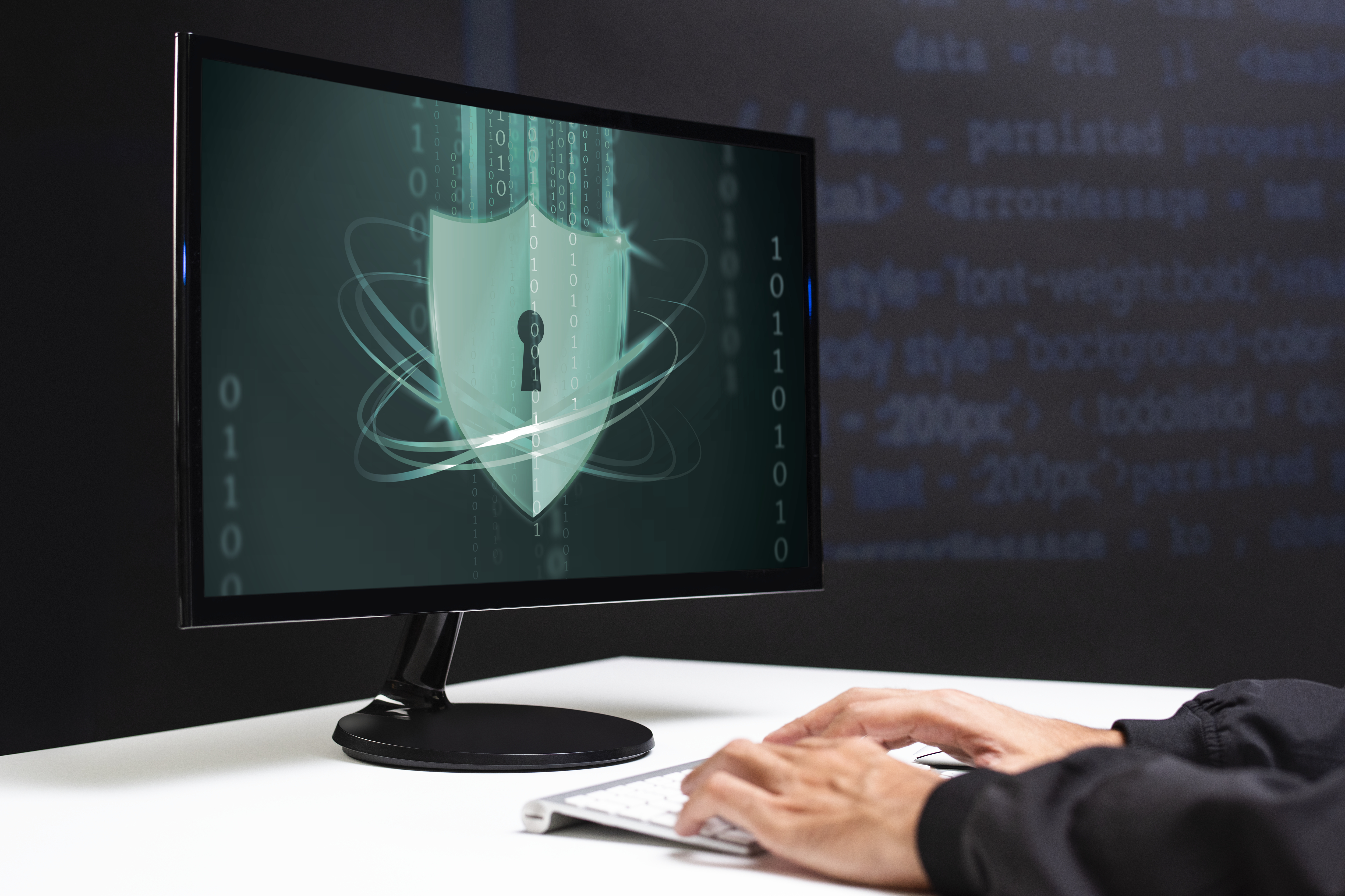 Hacker cracking binary code, data security